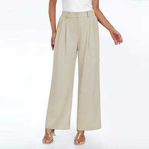 Pantalones Anchos de Cintura Alta para Mujer, Moda Urbana de Verano, Transpirables, Sueltos, Cómodos, Plisados, Casuales, de Algodón y Elastano - Product Image 4