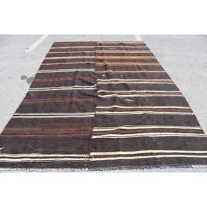 Turkish Rug, 7.3x11.3 ft Oversize Rug, <b>Brown</b> Red Kilim Wool Rug - Product Image 1