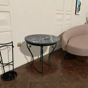 Mesa de centro de mármol negro de piedra natural con patas de metal hechas a mano, mesa de centro Nero Marquina mesa de mármol negro - Product Image 5