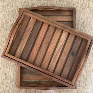 Bandeja rectangular de madera con diseño de bandejas, tamaño estándar de acabado Natural para el hogar y la boda, bandeja para servir comida hecha a mano - Product Image 1