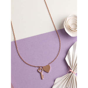 NOVAMART Fine 925 Sterling Silver Key & Heart Charm <b>Necklace</b> <b>Chain</b> Rose Gold Platinum with Rhodium Plating Religious Style Whole - Product Image 2