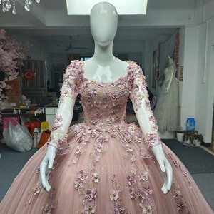 Vestido de Fiesta de Noche ANY189 Exclusivo, Color Rosa, Cuello Cuadrado, con Cuentas, Apliques de Cristal, Largo hasta el Suelo, con Flores 3D - Product Image 6