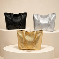 Sac fourre-tout en PU gaufré crocodile métallisé personnalisé, grande capacité, avec fermeture éclair, sac à bandoulière pour femme, vente en gros