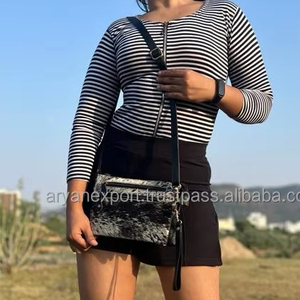 Venta caliente bolso de cuero de vaca multiusos pelo en ocultar Sling Bag cuero genuino bandolera doble cremallera bolsos - Product Image 4