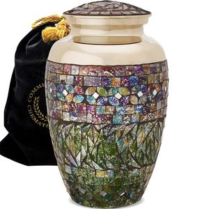 Urne funéraire en mosaïque de verre de style américain pour femmes - Urne personnalisée pour cendres de femme adulte, couleur personnalisable, finition haute brillance - Product Image 1