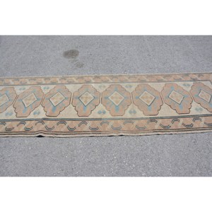 Alfombra turca Vintage azul Beige clásica 2,8X9,7 pies diseño de retazos hecho a mano lana bambú seda látex para sala de estar pasillo rectángulo - Product Image 3