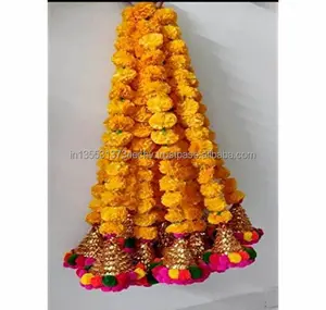 Guirlandas artificiais artesanais, com pompom, flor, decoração, sino para todas as ondas de decoração, decoração
