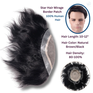 Peluquín Golden Hair International Miraz Border Premium para hombre con técnica de encaje frontal Mirage Indian Remy Hair Premium Toupee - Product Image 3