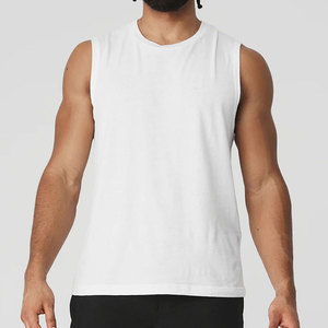 Blanc course décontracté débardeur ourlet incurvé Muscle Singlet décontracté sans manches course bio Muscle débardeur - Product Image 1