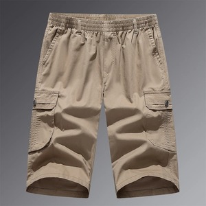 Short 3/4 coton décontracté sous le genou pour homme Motif solide Taille élastique légère avec ceinture Design cargo - Product Image 3