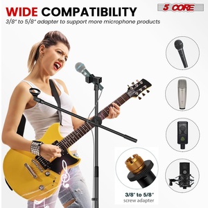 5 Core Microphone Stand Floor 2 Mic Clips Universal Height Adjustable <b>Tripod</b> Mic Stands w Boom Arm - Product Image 6