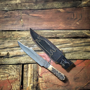 Cuchillo Bowie de Caza de Acero Inoxidable de Alta Calidad con Mango de Madera, Funda de Cuero y Hoja de Punta Fija para Exteriores - Product Image 2