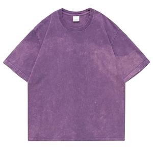 100% algodón 230G Retro Punk Vintage Camiseta de manga corta para hombres mujeres Color sólido Hip Hop camisetas sueltas con manga de hombro caído - Product Image 3