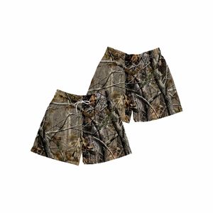 Short en toile décontracté confort pour femmes imprimé arbre 100% polyester tricot respirant cordon Design-pour la mode printemps/été/automne - Product Image 4