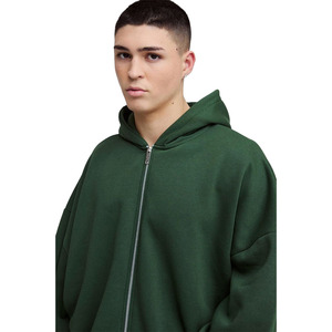 Sweat-shirts à capuche coupe droite extrême en molleton 100 % coton, écologiques, pour l'hiver, couleur vert uni, design épaules tombantes - Product Image 5