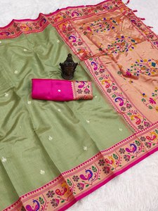 Saree Sutra Banarasi Murni Lembut Eksklusif Terbaik untuk Festival Ganesh Chaturthi, Termasuk Kain Blus, Cocok untuk Pesta Musim Panas dan Dingin - Product Image 6