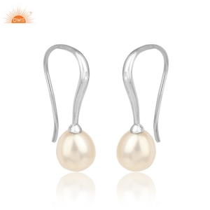 Best Selling White Rhodhium Plated 925 Sterling Silver Freshwater Pearl Dangle <b>Earring</b> Custom Jewelry Manufacturer - Product Image 2