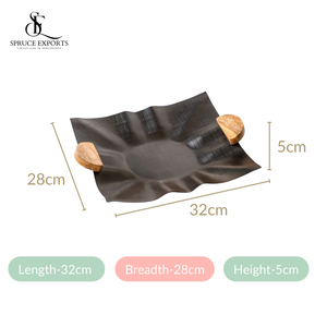Bandeja de servicio de metal con estilo superventas con tiradores de madera de grabado de hierro curvo para decoración del hogar bodas Diwali Ramadán OEM ODM - Product Image 3