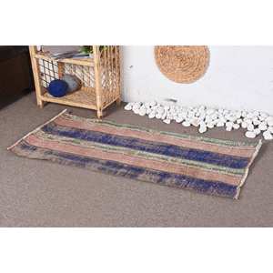 Alfombra rústica a rayas de lana azul y Beige, 2x4,2 pies, área grande, tejido 3D, Patchwork, alfombra para sala de estar con respaldo de látex - Product Image 3