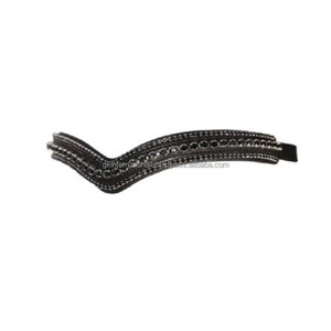 Banda de cuero negro con forma de V para cejas de caballo, cadena de diamantes de imitación con cristales negros de triple fila, venta al por mayor de fábrica - Product Image 1