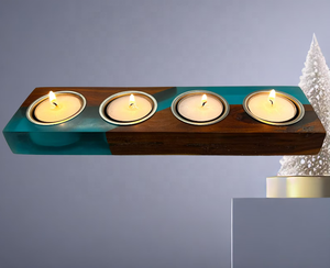 Portavelas de Navidad hecho a mano de madera epoxi plateada decorativa de lujo y seis portavelas de té con diseño único - Product Image 6