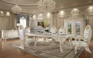 Juego de muebles de comedor de palacio francés Juego de mesa de comedor de lujo con doble talla Juego de comedor pulido blanco de aspecto francés - Product Image 4