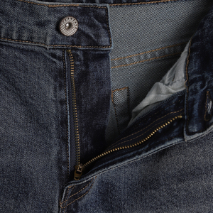 Jean déchiré en denim uni de poids moyen, coupe droite, taille haute, coupe ajustée, décontracté, pour homme, automne, délavé, style streetwear, commande en gros - Product Image 4