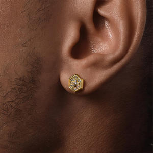 Gran oferta S925 plata esterlina 14K oro helado hexágono con pendientes cruzados para hombres joyería de hip hop - Product Image 3