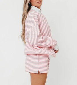 Sudadera Holgada con Cuello Redondo a Rayas Blancas y Rosas para Mujer, Tejida, Transpirable, Informal, para Otoño e Invierno, Bordada, Cómoda, 2025 - Product Image 2