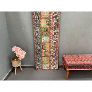 Turkish <b>Runner</b> Rug 2.2x6.3 ft (67x193 cm), Vintage <b>Red</b> Animal Print Wool Rug - Product Image 1