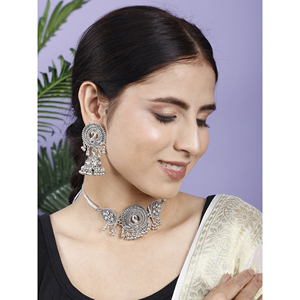 GS <b>Silver</b> Flower Peacock <b>Choker</b> with Zircon for Wedding Occasions - Product Image 2
