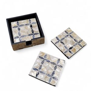Juego de Posavasos Artesanales de Nácar con Caja de Almacenamiento de Nácar para Organización de Mesa de Café o Té - Product Image 2
