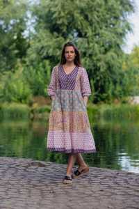 Vestido Bohemio Janis, Estampado a Mano, Algodón Casual, Informal, Algodón Puro, Floral, Arcoíris, Verano, Hecho a Mano, Moda Ética - Product Image 3