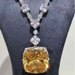 Beau collier jaune taille fantaisie carré en argent sterling 925 cadeau pour son mariage travail spécial bijoux de travail en diamant - Product Image 3