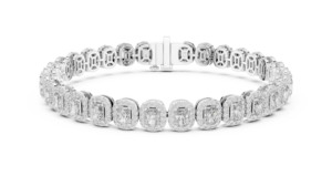 14K White Gold Lab Grown <b>Diamond</b> Tennis <b>Bracelet</b> with Emerald Cut Halo Design Rhodium Plated Women's Luxury Jewelry - Product Image 5