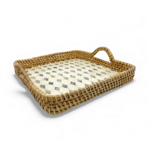 Handmade Bohemian Rattan Tray with Mother of Pearl Inlay Flexible Design Decorative Rattan Edge for Serving Home <b>Table</b> Vietnam - Product Image 4
