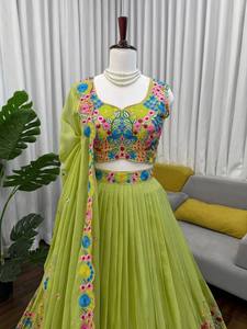 Modern Designer Pista <b>Green</b> Lehenga Choli for Women Multicolor Floral Embroidered Wedding Party Diwali Festive Wear - Product Image 5