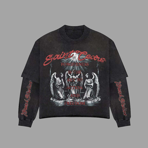 Top Quality Street Wear Graphic Boxy Waffle Hip Hop High Quality for <b>Men</b> Double Layer Oversized <b>Long</b> Sleeve <b>Tshirt</b> - Product Image 2