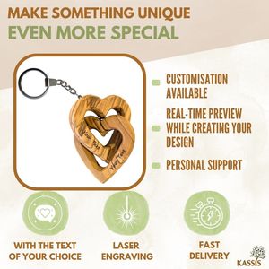 Personalized Olive Wood Connected Hearts Keychain 5 cm Custom Engraved <b>Couple</b> Key <b>Ring</b> Handmade in Bethlehem - Product Image 2