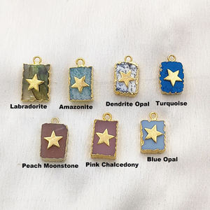 Colgante de ópalo azul rectangular de 16x12mm, abalorio galvanizado chapado en oro, suministros de joyería hechos a mano, venta al por mayor - Product Image 6