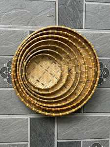 ตะกร้าไม้ไผ่ทรงกลมสำหรับตกแต่งสไตล์วินเทจถาดหวายแฮนด์เมดราคาน่าสนใจ - Product Image 3