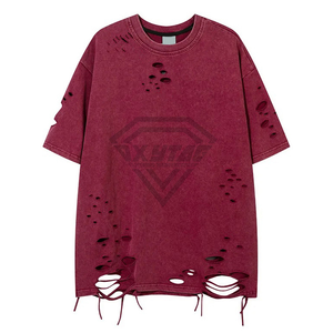 Nueva ropa de calle, camisetas de gran tamaño con hombros caídos para hombre, camiseta de manga corta con cuello simulado Vintage desgastada con lavado ácido - Product Image 2