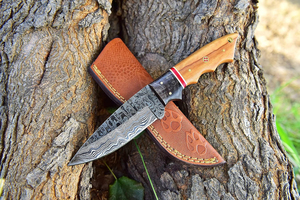 MORTAL SAGA al aire libre nuevo Camping Damasco acero hoja fija cuchillo de caza Funda de cuero 1 año de garantía servicio OEM para - Product Image 5