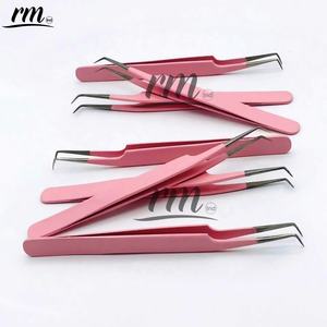 Pince à épiler pour extensions de cils en acier inoxydable RMI Wholesale, pointe argentée et poignée plane, pince à épiler rose poudré - Product Image 6