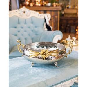 ชามสลัดผลไม้สไตล์ดอกไม้สำหรับตกแต่งทำจากโลหะใช้สำหรับงานเลี้ยงแบบใช้แล้วทิ้งชามชุบทองเงา - Product Image 6