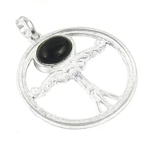 925 <b>Silver</b> <b>Cross</b> <b>Pendant</b> With Onyx Stone Bezel Set Religious Charm Unisex Christian Jewelry - Product Image 1