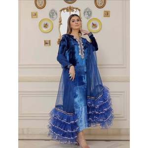 Trends by Cp <b>Present</b> Multicolor Embroidered Sheath Dress with Gotta Neckline Pakistani Indian Formal Anarkali Dresses - Product Image 4