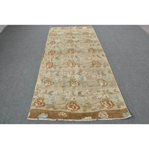 Tapis en laine turque vintage 4x8 'Beige marron grande surface Rectangle motif Style classique Patchwork Design pour chevet couloir Latex - Product Image 1