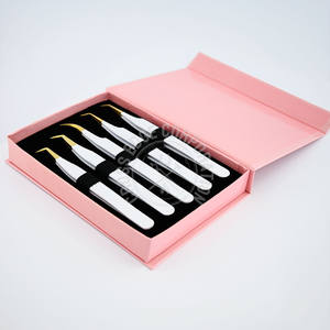 Vente en gros de pince à cils en acier inoxydable Volume de cils Pince à épiler Extension de cils à pointe en fibre Pince à épiler à poignée diamantée - Product Image 1