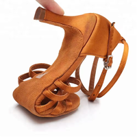 Chaussures de danse latine pour femmes, en cuir véritable fait main, avec dessus en satin brillant, 7 lanières, talon de 8,5 cm, pour Tango, Salsa, Bachata, danse de salon